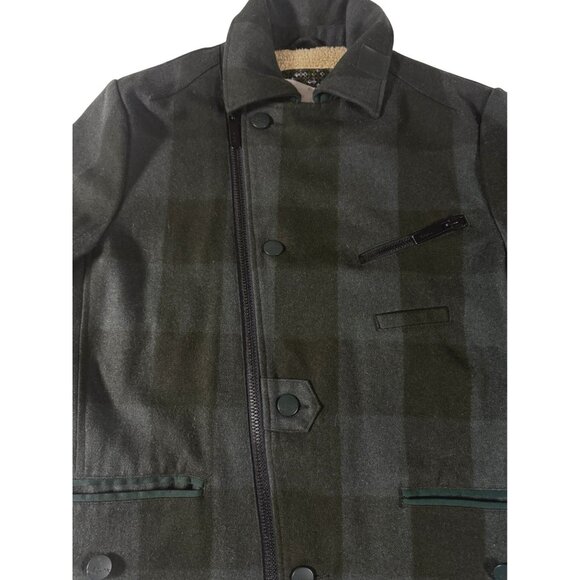 Skunkfunk Women's S Plaid Wool Jacket Sherpa Lined Green Black Academia Classic - Picture 3 of 13